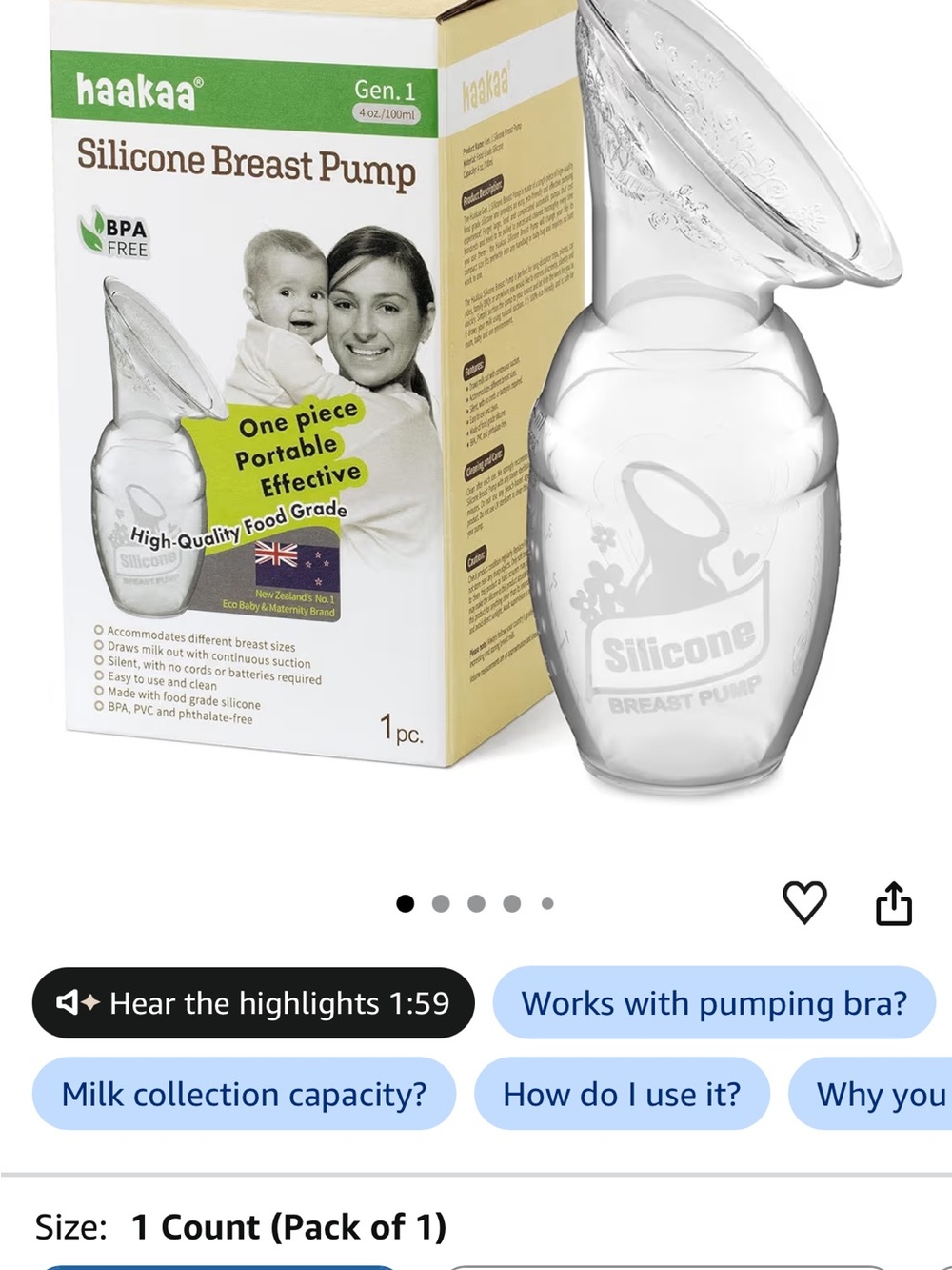Haakaa Silicone Breast Pump - Clear - used